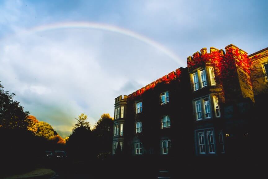 Dromoland Castle with a rainbow