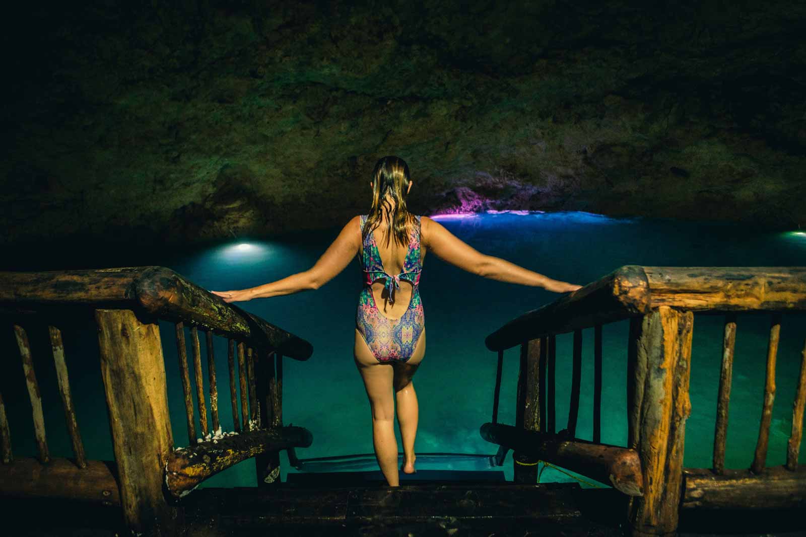 Megan entering cenote in Homun