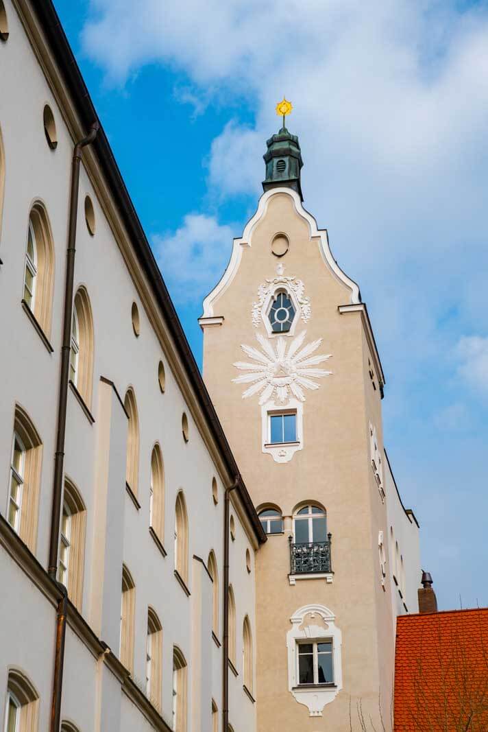 a family tower attached to homes in Regensburg Germany