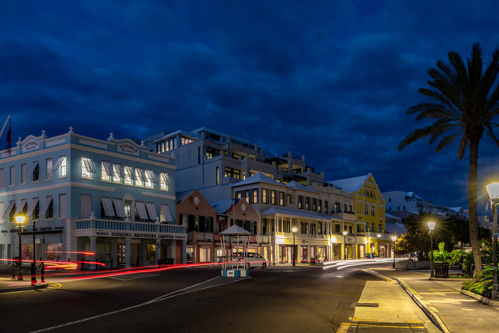 Front Street at night in Hamilton Bermuda