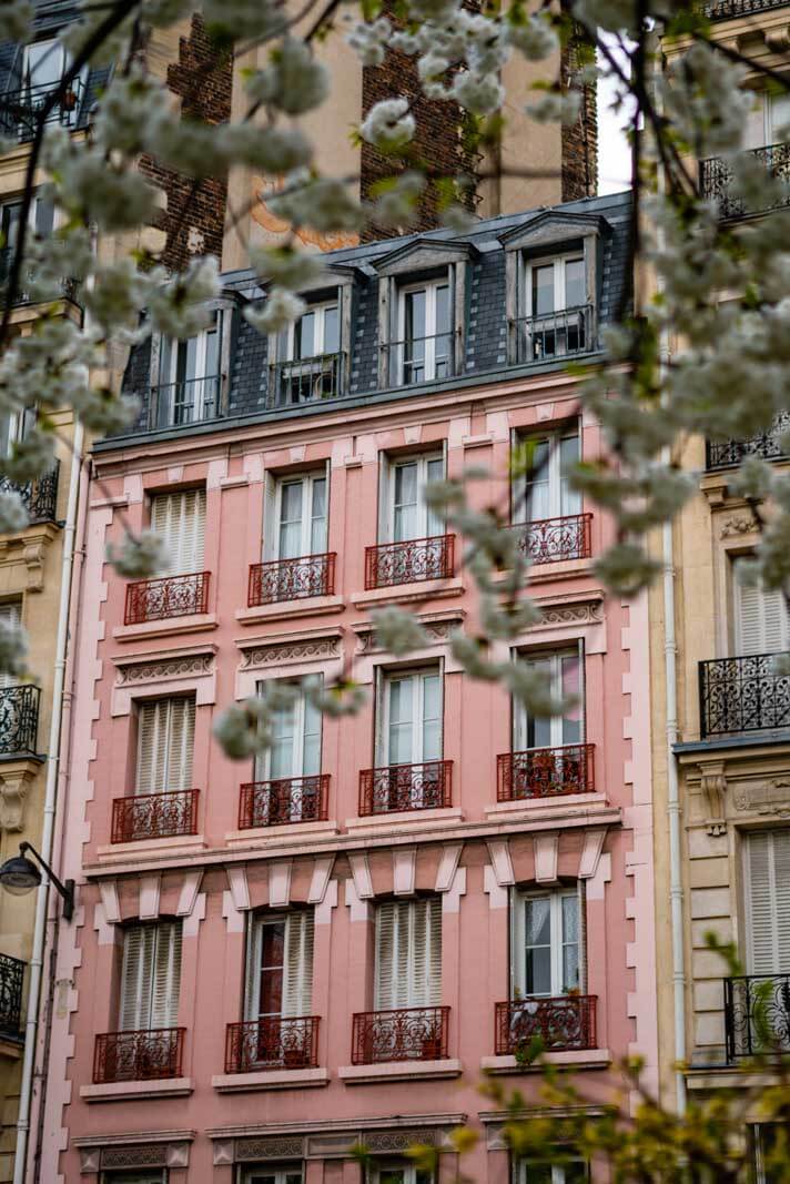 Gorgeous Building in Paris with flowers in bloom
