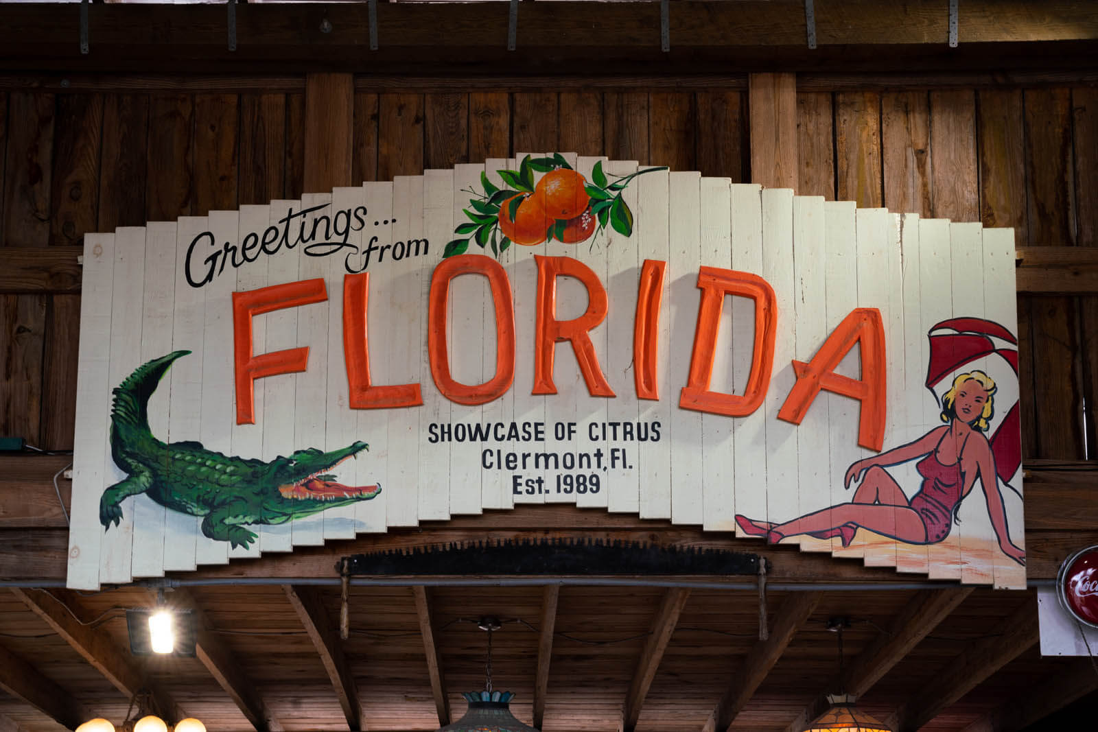 Greetings from Florida sign at the Showcase of Citrus in Clermont