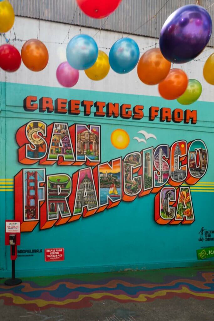 Greetings from San Francisco Mural in Umbrella Alley