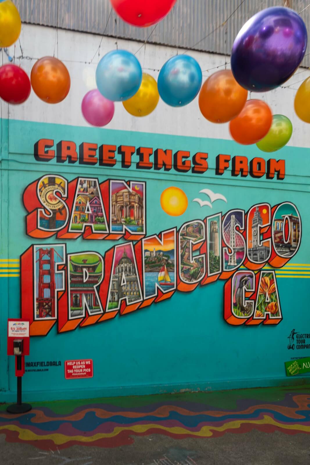 Greetings from San Francisco Mural in Umbrella Alley