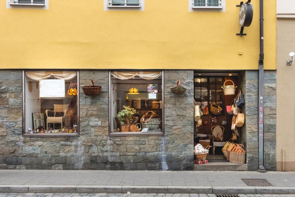 Hans Weger artisan basket weaver exterior of the shop in Regensburg Germany