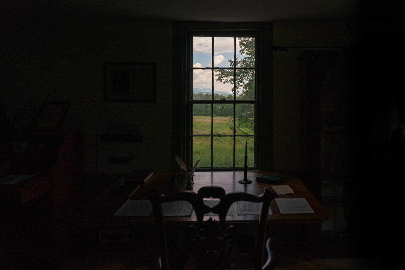 Herman Melville's desk at Arrowhead in the Berkshires with views of Mount Greylock in Massachusetts