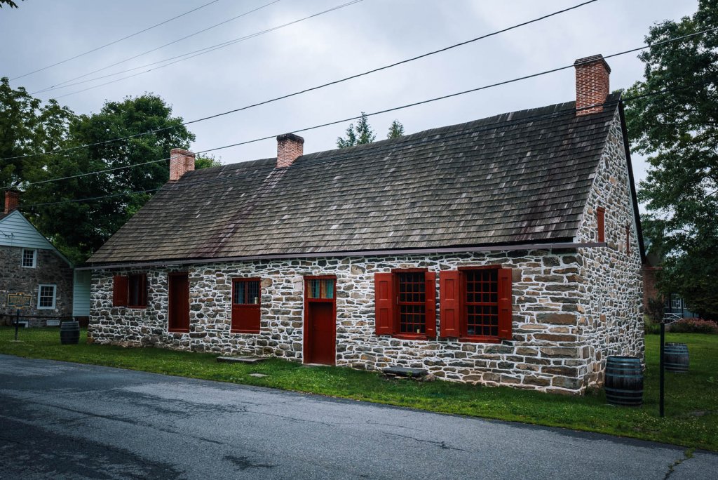Historic Huguenot Street old stone homes in New Paltz New York