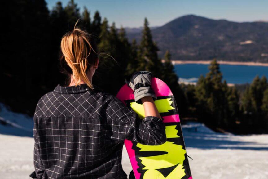 Megan overlooking Big Bear Lake from the slopes at Snow Summit