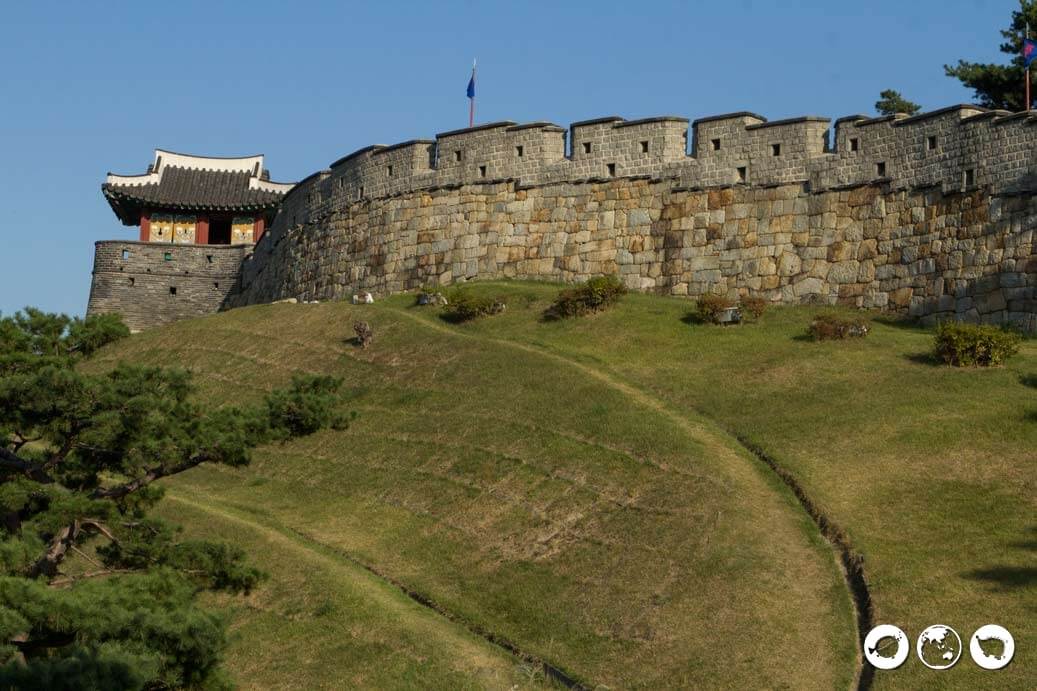 Suwon Fortress Wall Hwahongmun Gate in Gyeonggi Province Korea outside of Seoul