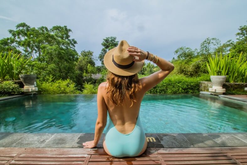 Megan poolside in Ubud Bali hotel