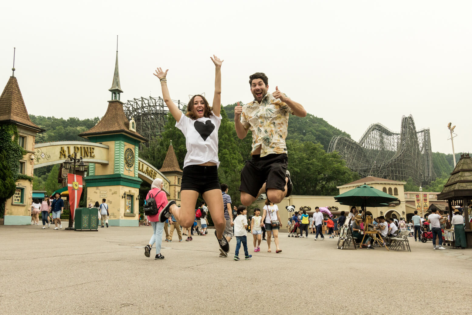 Jumping for joy at Everland Resort in Yongin Gyeonggi Province Korea