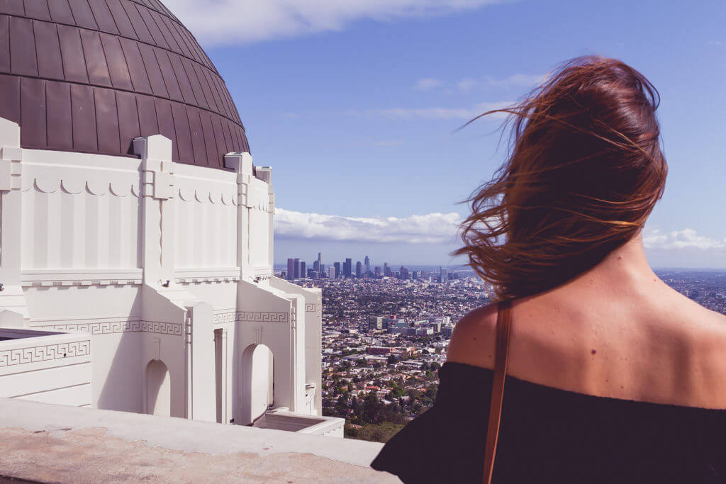 Megan looking at the viewpoint of Los Angeles from the Griffith Observatory