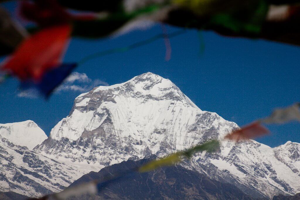 prayer flags and mountains nepal