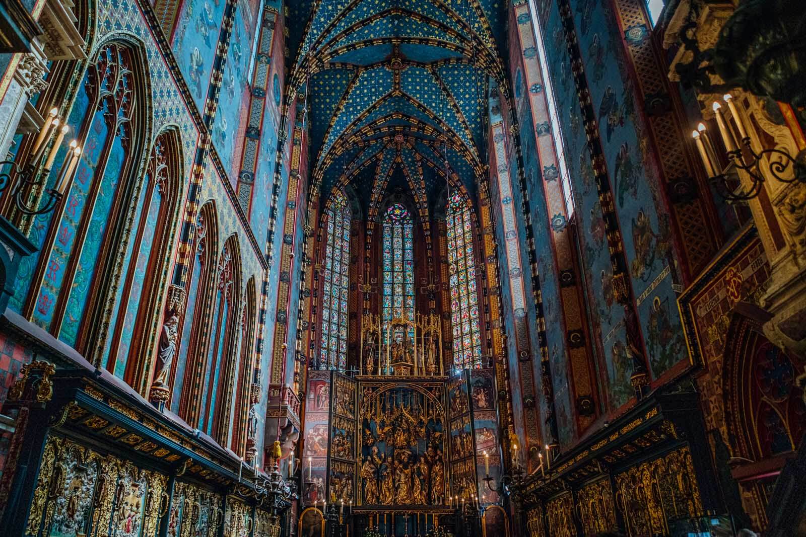 The gorgeous inside of St. Mary’s Basilica in Krakow