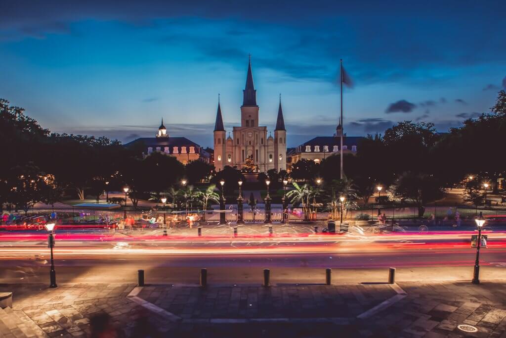 Jackson Square at night in New Orleans