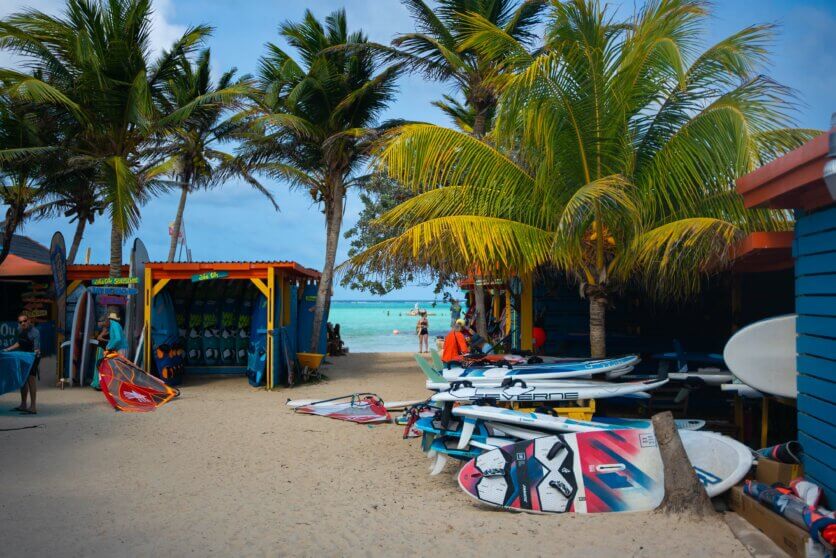 Jibe City windsurfing shop and beach at Sorobon Beach in Lac Bay in Bonaire
