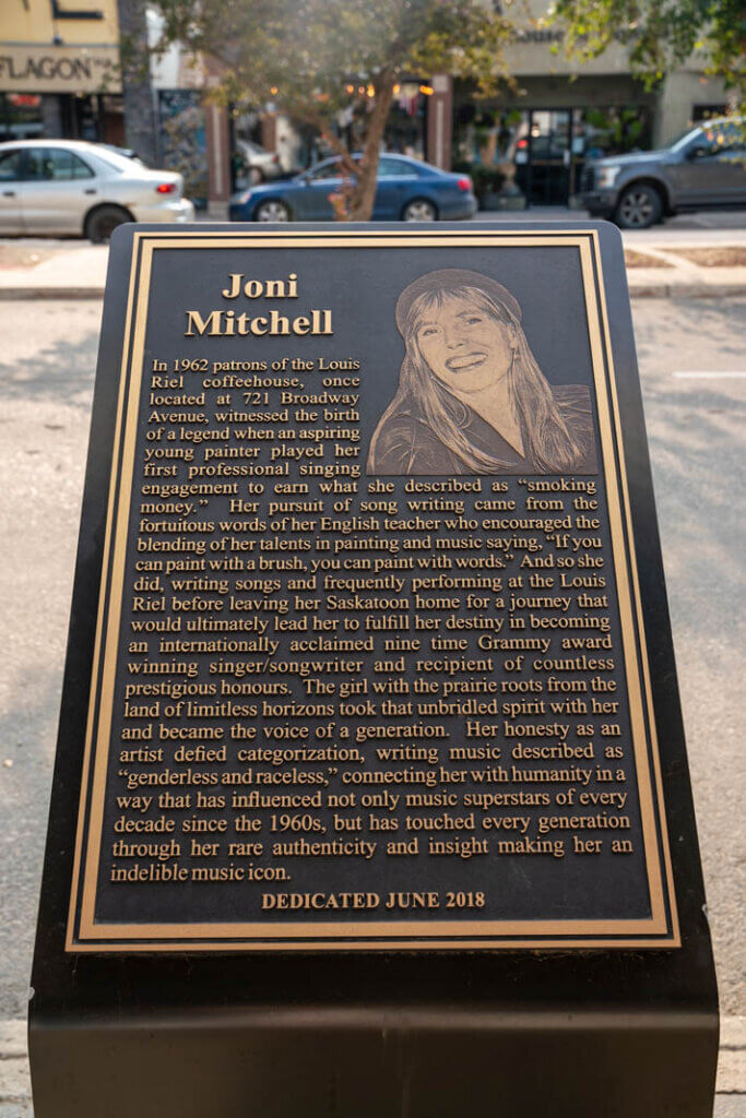 Joni Mitchell plaque in the Broadway District of Saskatoon Saskatchewan