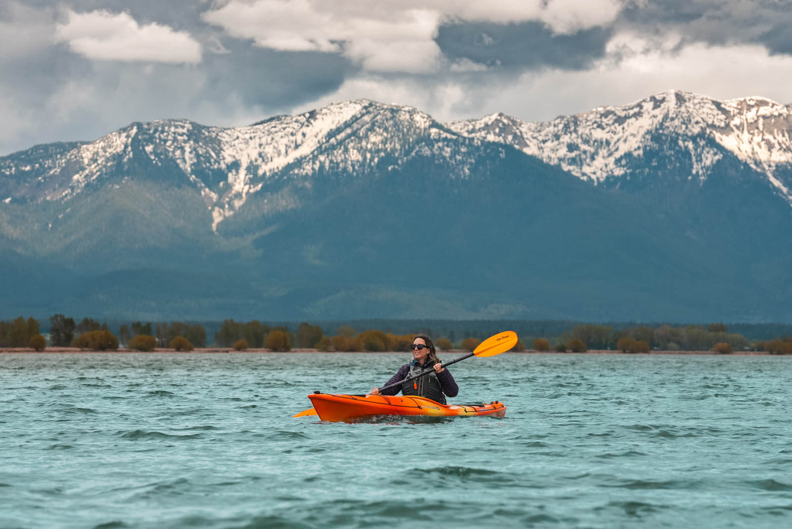 Kayaking on Flathead lake at Somers Bay in Montana