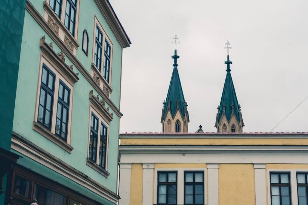 The church spires of Church of St. Moritz in Kromeriz