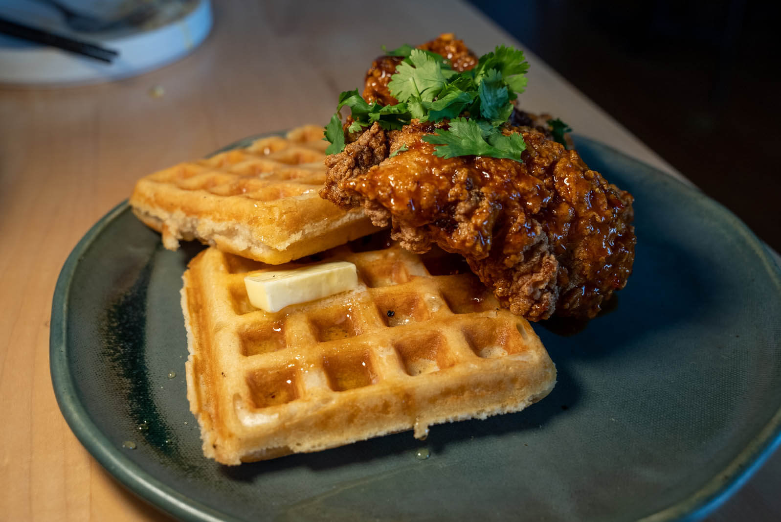 Kung Pao Fried Chicken and Mochi Waffles at Goosefeather restaurant at Tarrytown Estate in New York