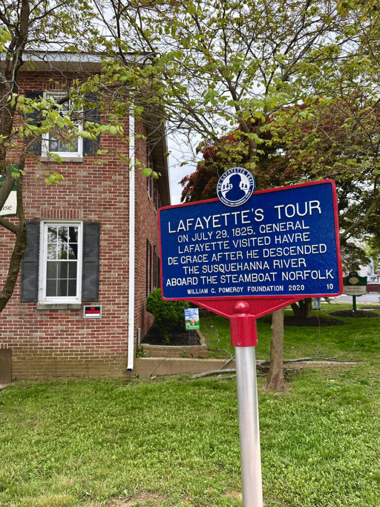 Lafayettes-Tour-historic-sign-marker-in-Havre-de-Grace-Maryland