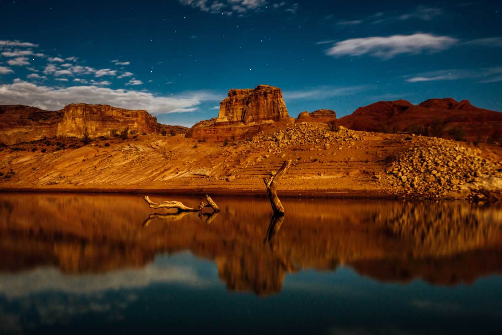 Lake Powell view on a full moon night
