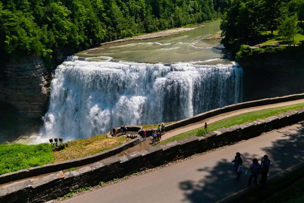 Letchworth State Park waterfall and trail in New York