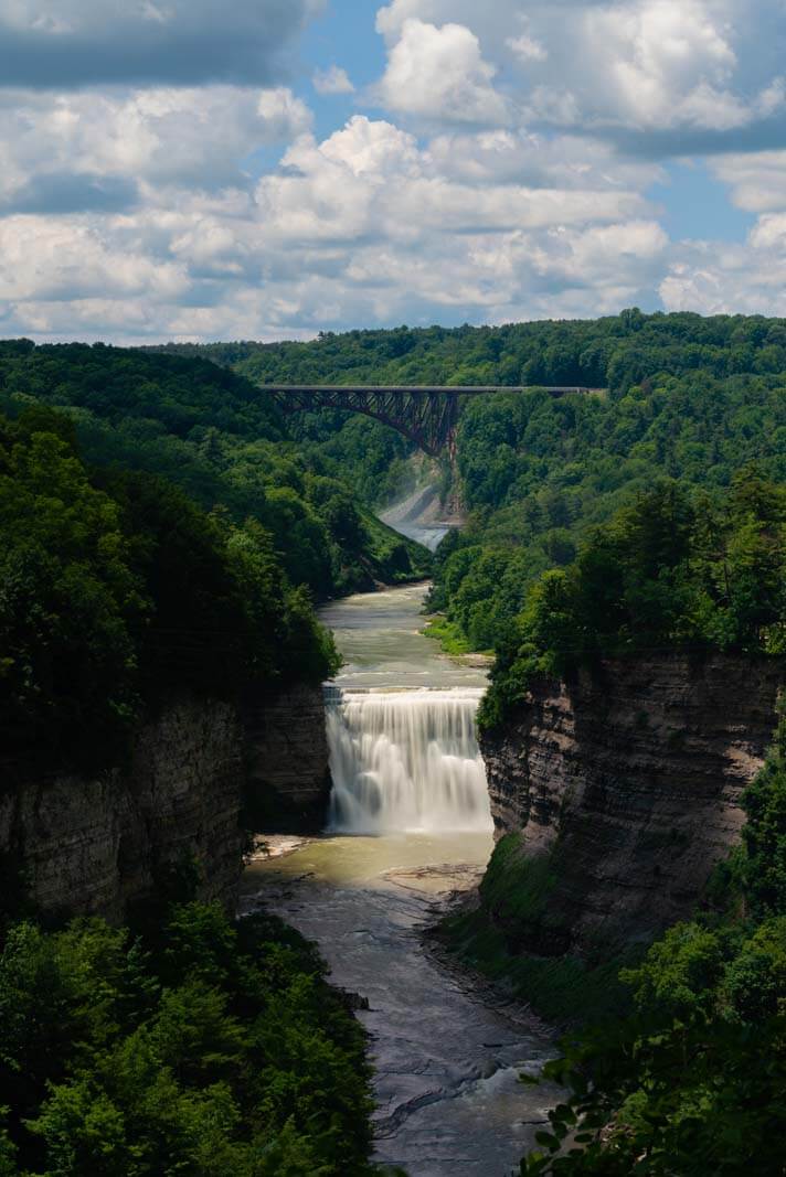 Letchworth State Park waterfall with bridge