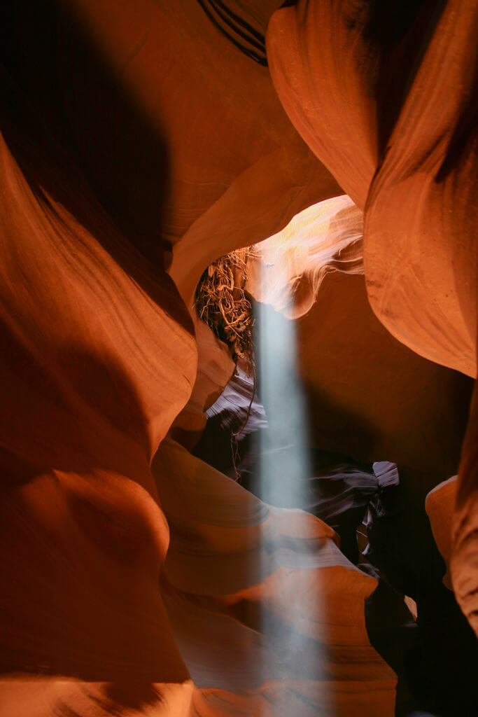 light shining through at Antelope Canyon