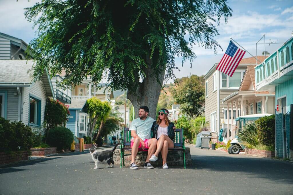 Megan and Scott down one of the charming streets of Catalina