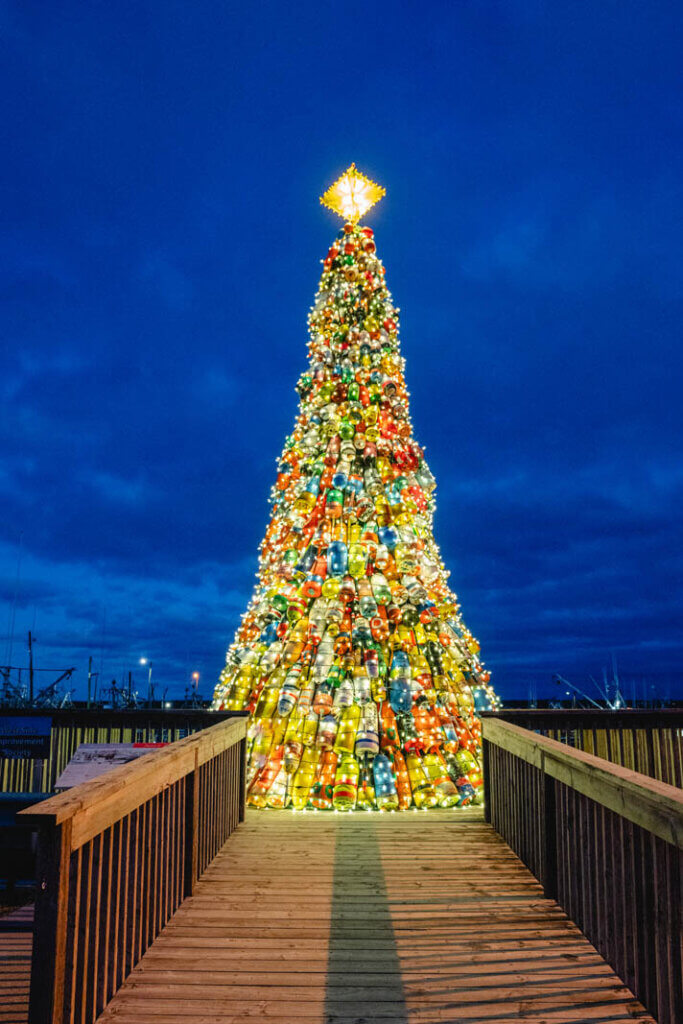 Lower West Pubnico Buoy Christmas Tree at Dennis Point Wharf in Nova Scotia