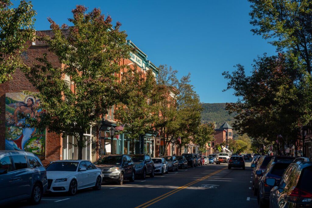 Main Street in Beacon New York in the fall in the Hudson Valley