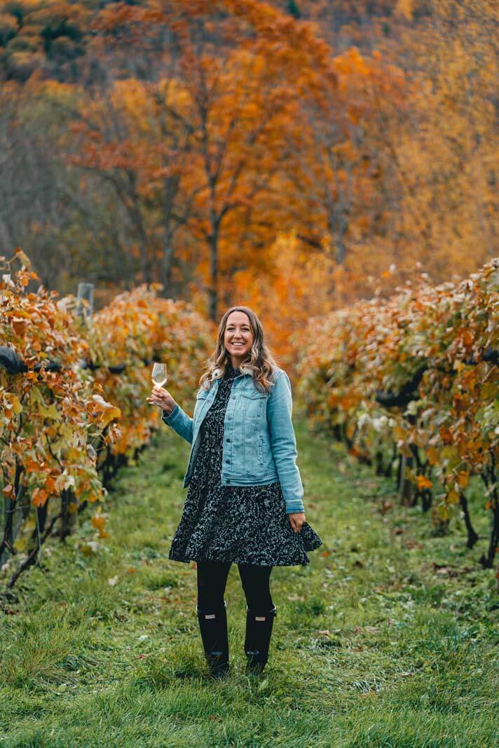 Megan Wine tasting at Benjamin Bridge in Annapolis Valley Nova Scotia