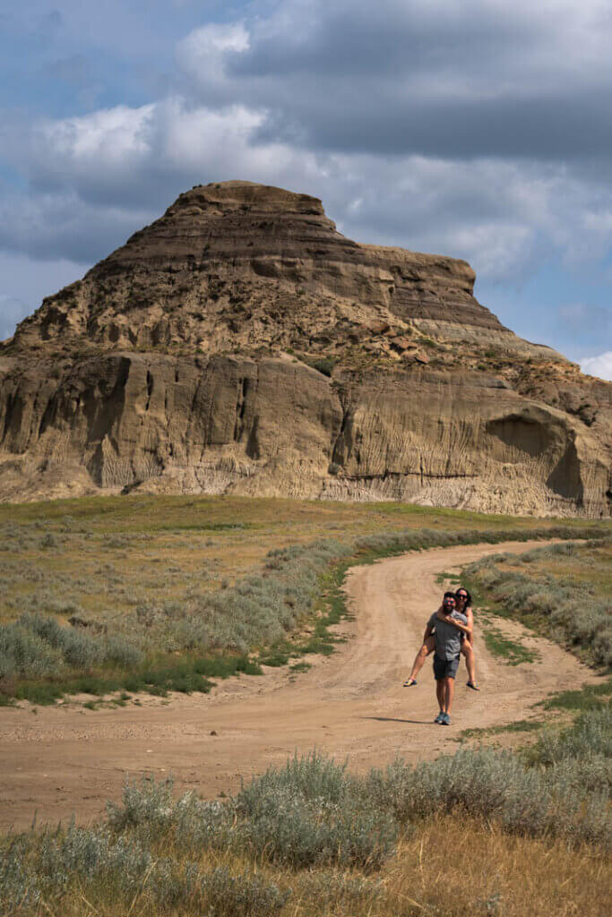 Megan and Scott at Castle Butte in the Big Muddy Badlands in Saskatchewan Canada on a road trip