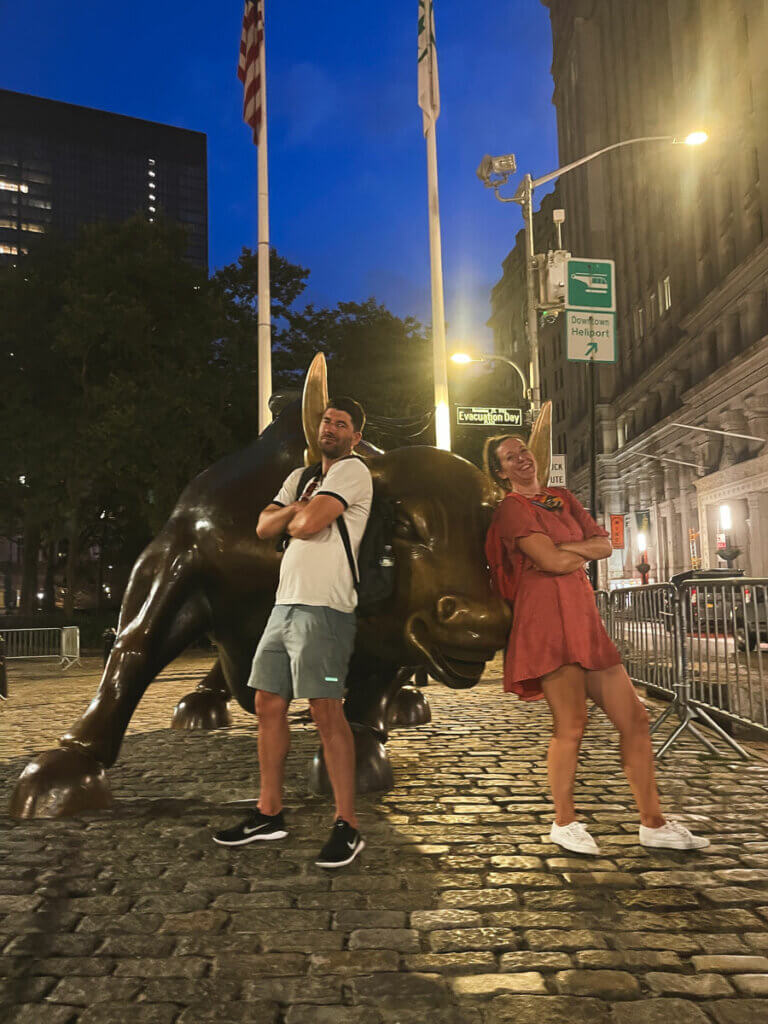 Megan-and-Scott-at-The-Charging-Bull-at-Bowling-Green-in-the-Financial-District-Manhattan