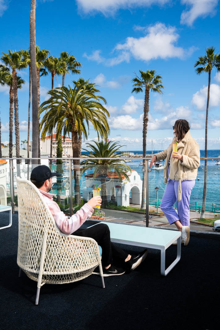 Megan and Scott enjoying the sundeck at the Bellanca Hotel on Catalina Island in California