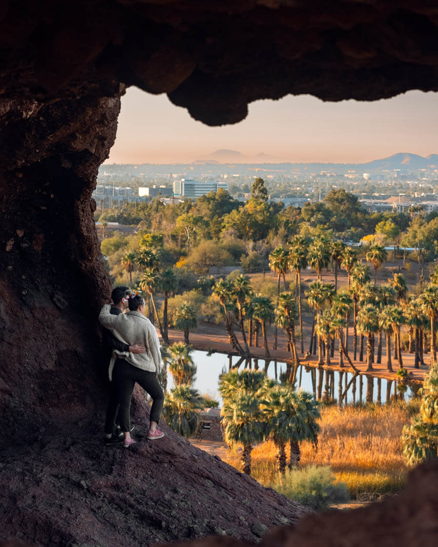 Megan and Scott enjoying the view from Hole in a Rock at Papago Park in Tempe Arizona