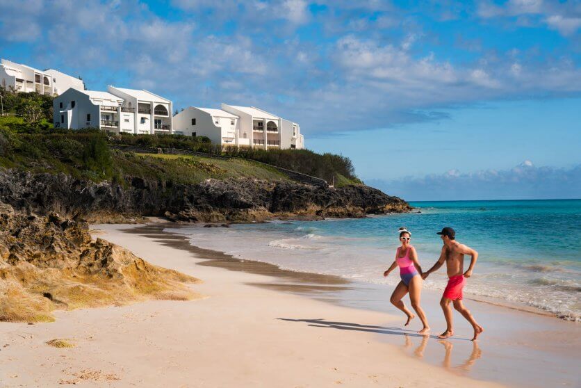 Megan and Scott frolicking on West Whale Beach in Bermuda