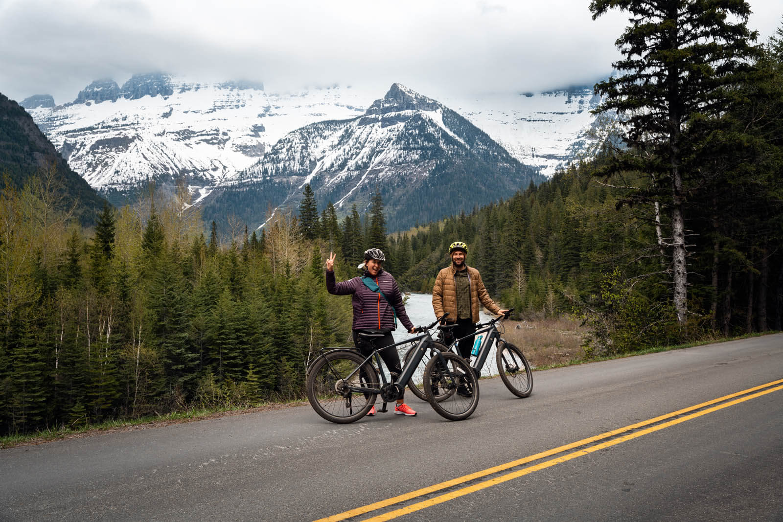 Megan and Scott having fun biking the Going-to-the-Sun Road in Glacier National Park