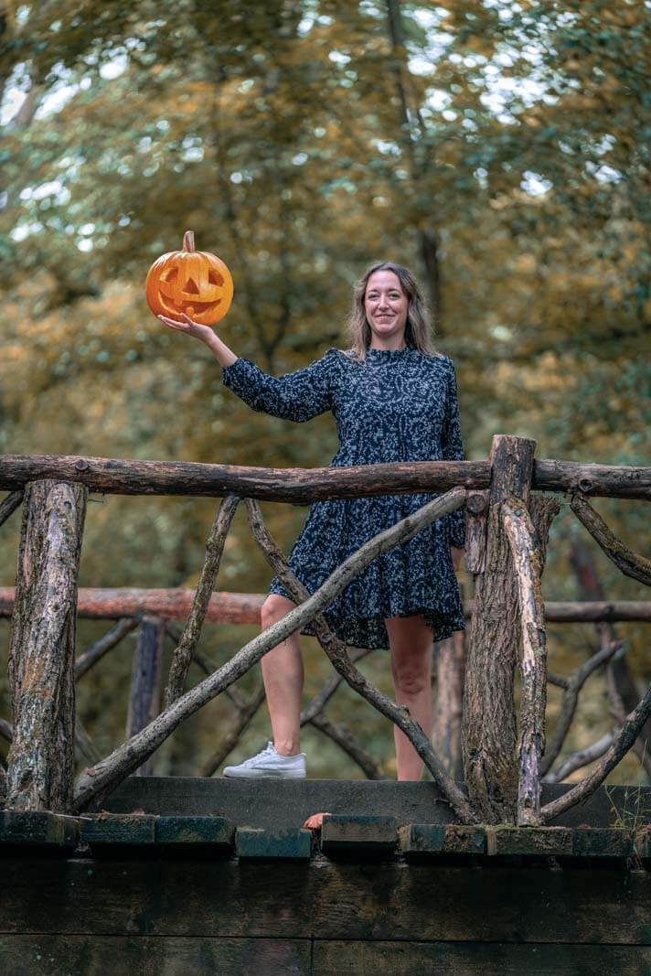 Megan as the pumpkin slinging horseman in Sleepy Hollow