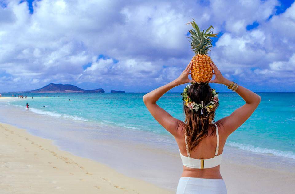 Megan at Lanikai Beach on Oahu in Hawaii