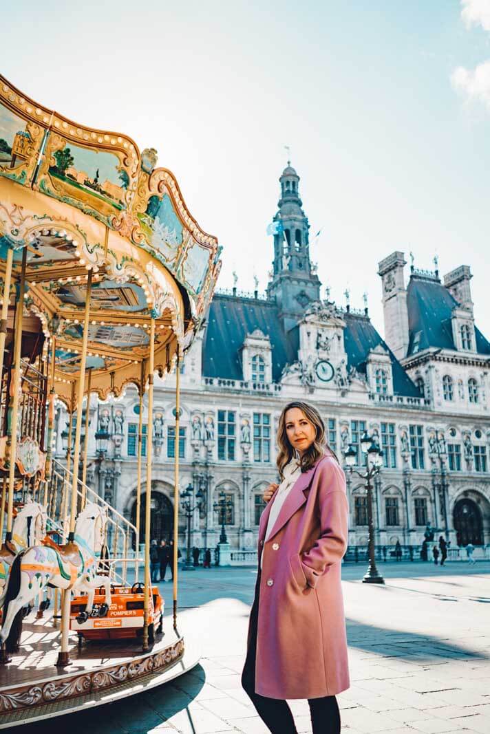 Megan by Carousel in front of hotel de ville in le marais paris