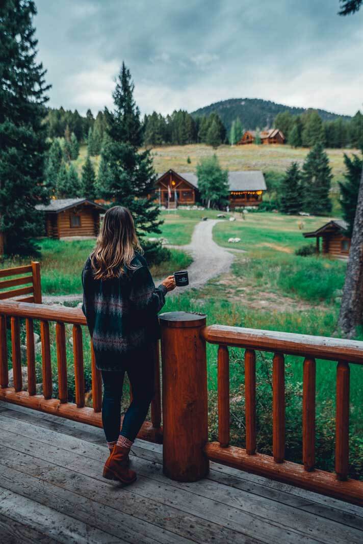 Megan enjoying a coffee at Lone Mountain Ranch in Big Sky Montana