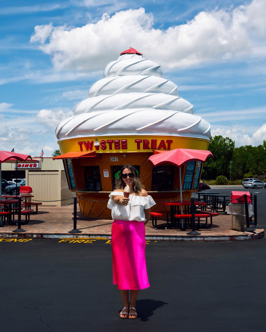 Megan enjoying an ice cream cone from Twistee Treat in Lake County Florida