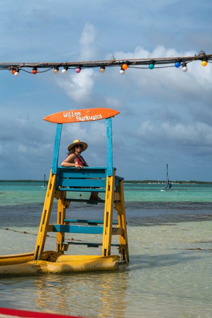 Megan hanging out at Jibe City at Sorobon Beach at Lac Bay in Bonaire