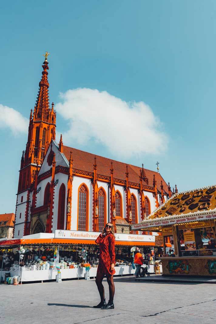 Megan in front of St. Marys Chapel or Marienkapelle in Würzburg Germany