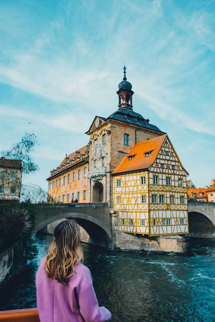 Megan looking at the town hall in Bamberg Germany