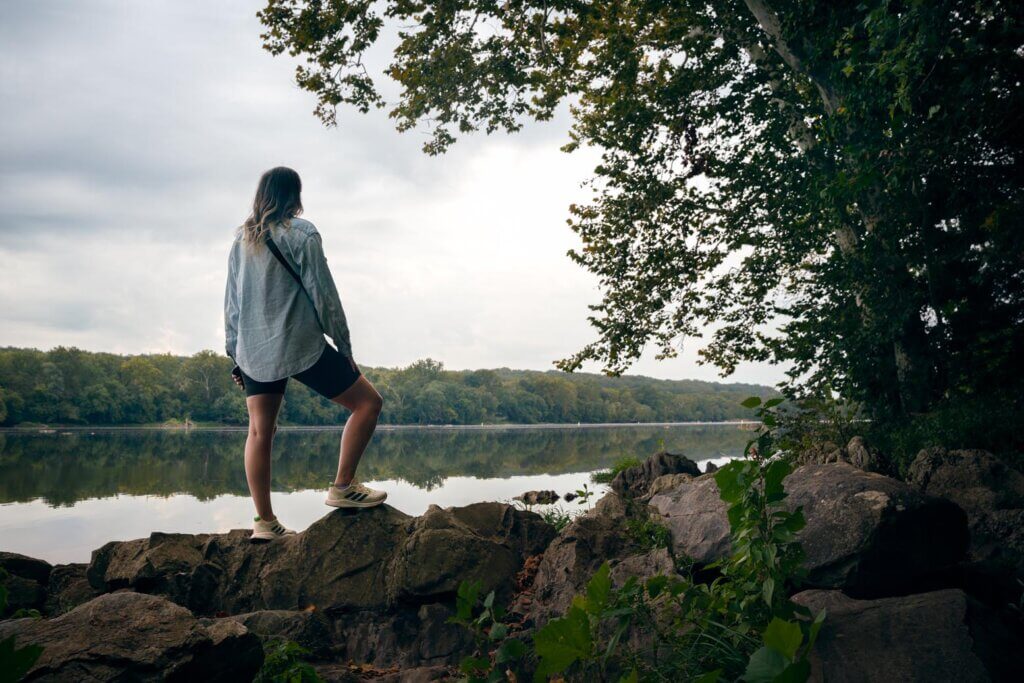 Megan looking at the Potomac River in Riverbend Park in Fairfax County Virginia