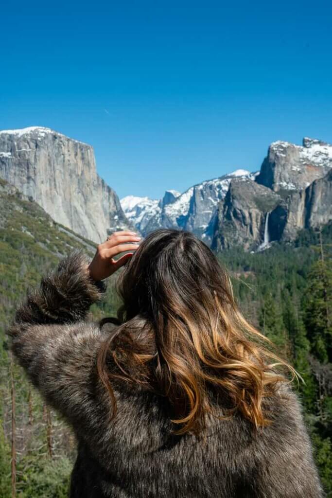Megan looking at the Yosemite Valley in Yosemite National Park in California