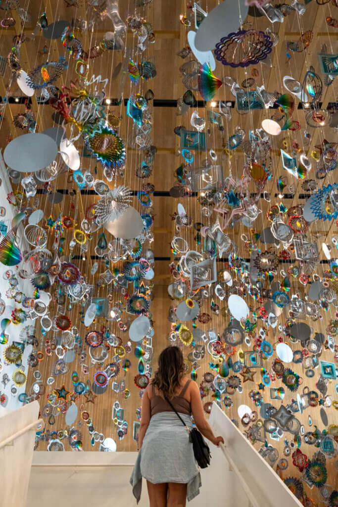 Megan looking at the ceiling installation at Remai Modern in Saskatoon Saskatchewan